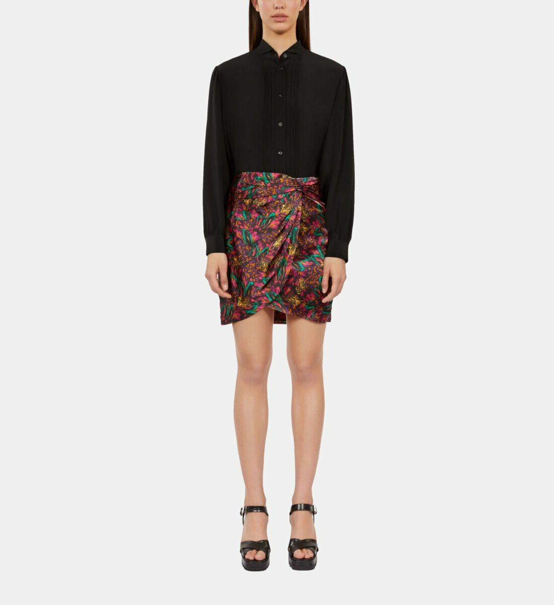 Chemise A Manches Longues Detail Plisse black