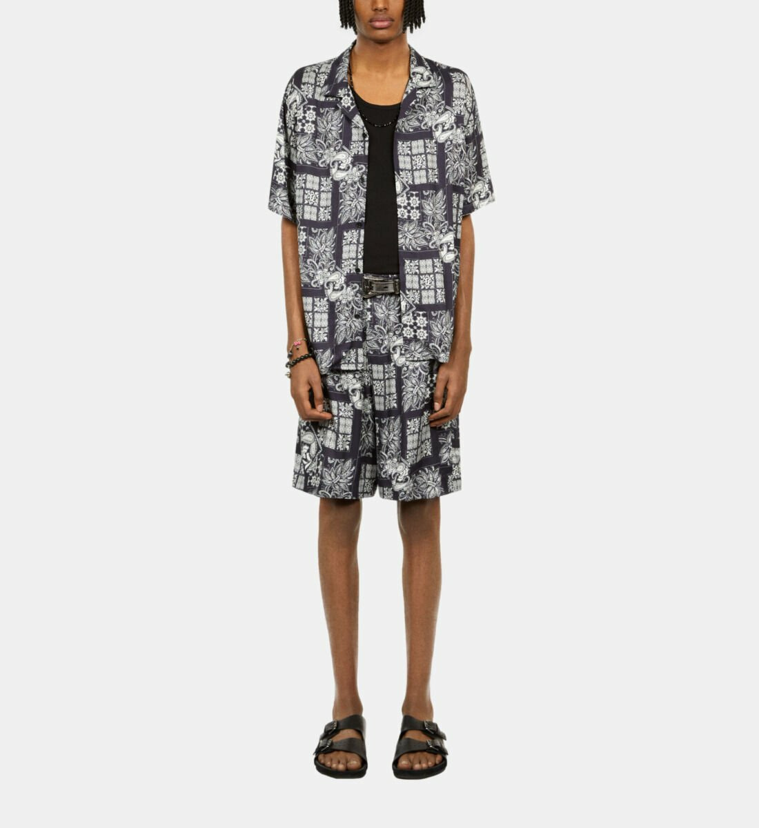 Chemise Imprimée Manches Courtes navy / white
