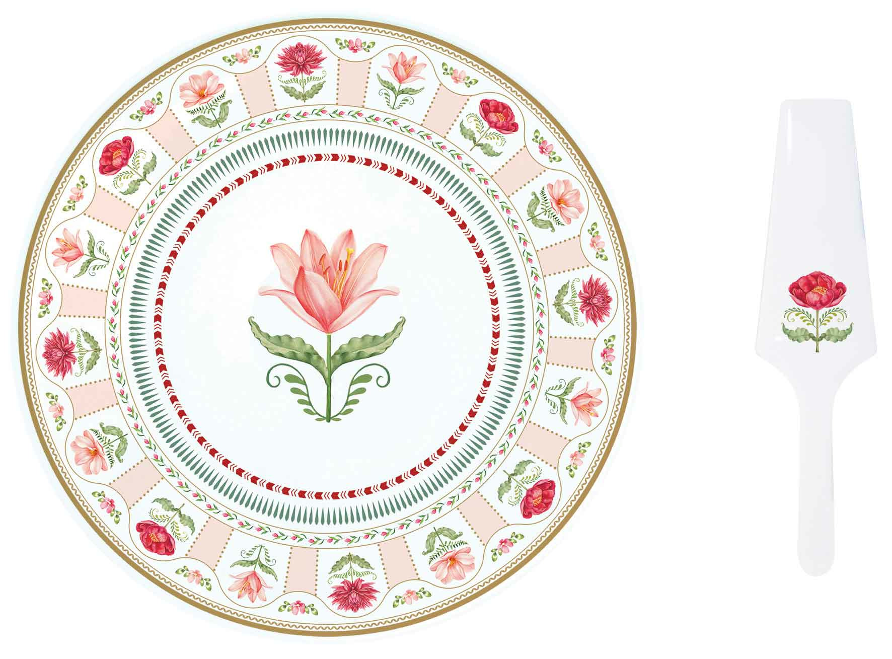 Coffret Plat à Cake En Porcelaine 35x15cm - Motif Fleurs Et Citrons élégant
