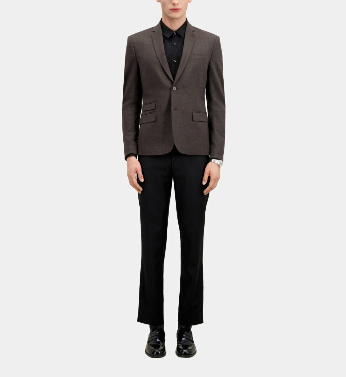 Veste De Costume Classique Motif Pied De Poule brown / black