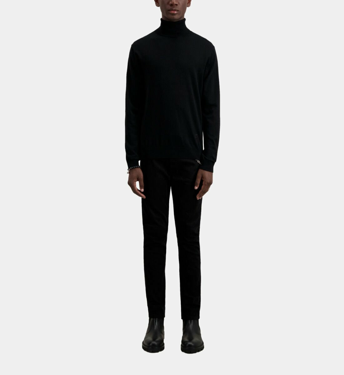 Pull Col Roule Brode Et Detail De Cuir black