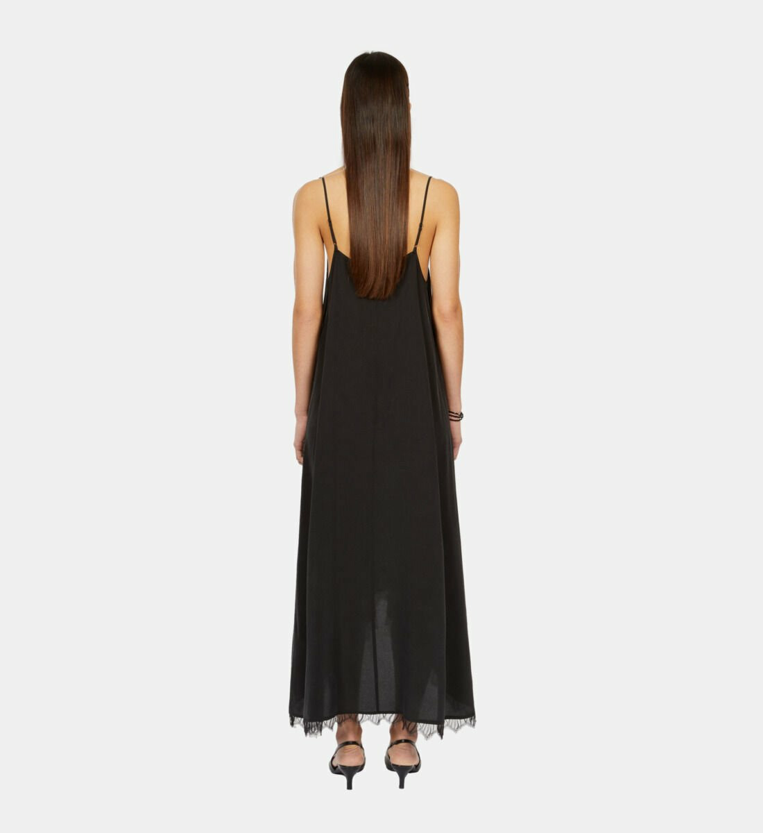 Robe Nuisette Longue Noire En Soie Lavée black