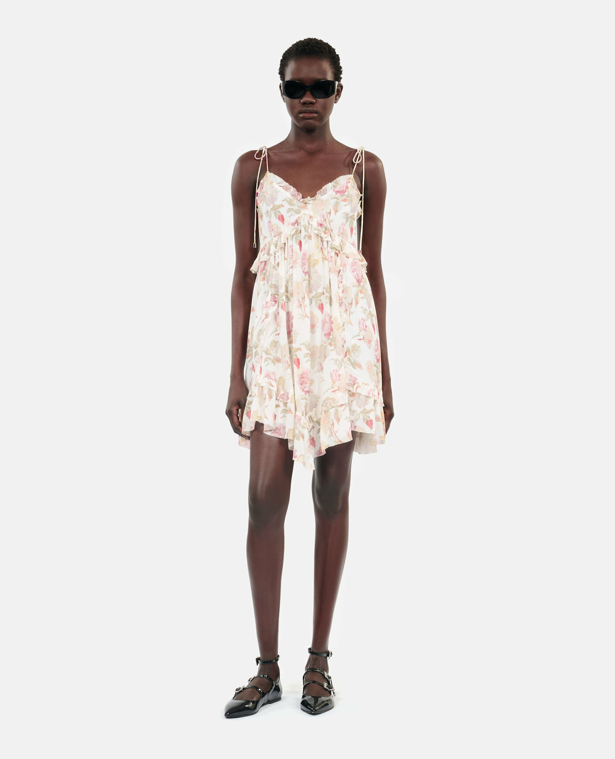 Robe Courte Imprimée En Soie beige / red