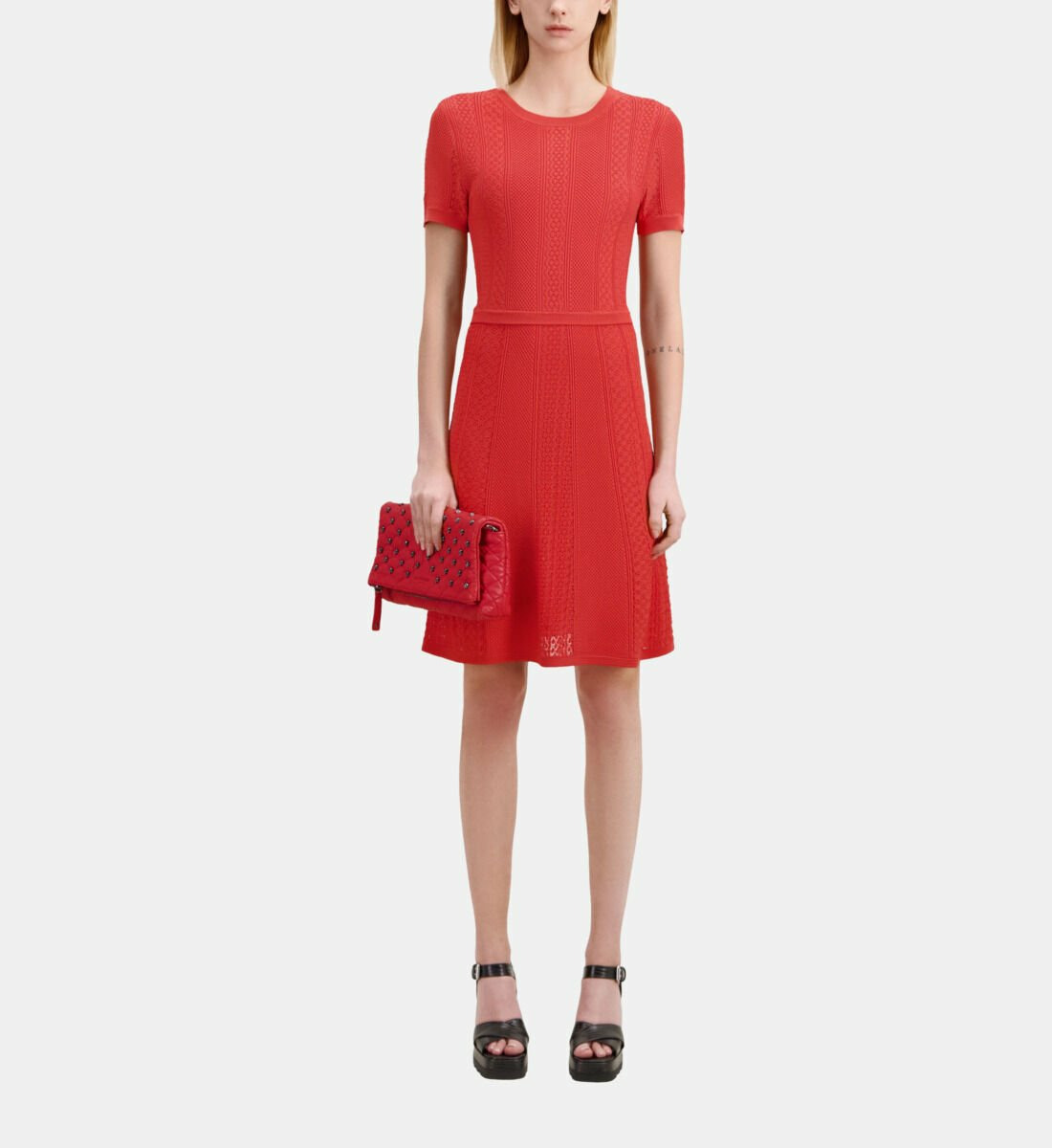 Robe Courte Rouge En Maille Ajourée red brique
