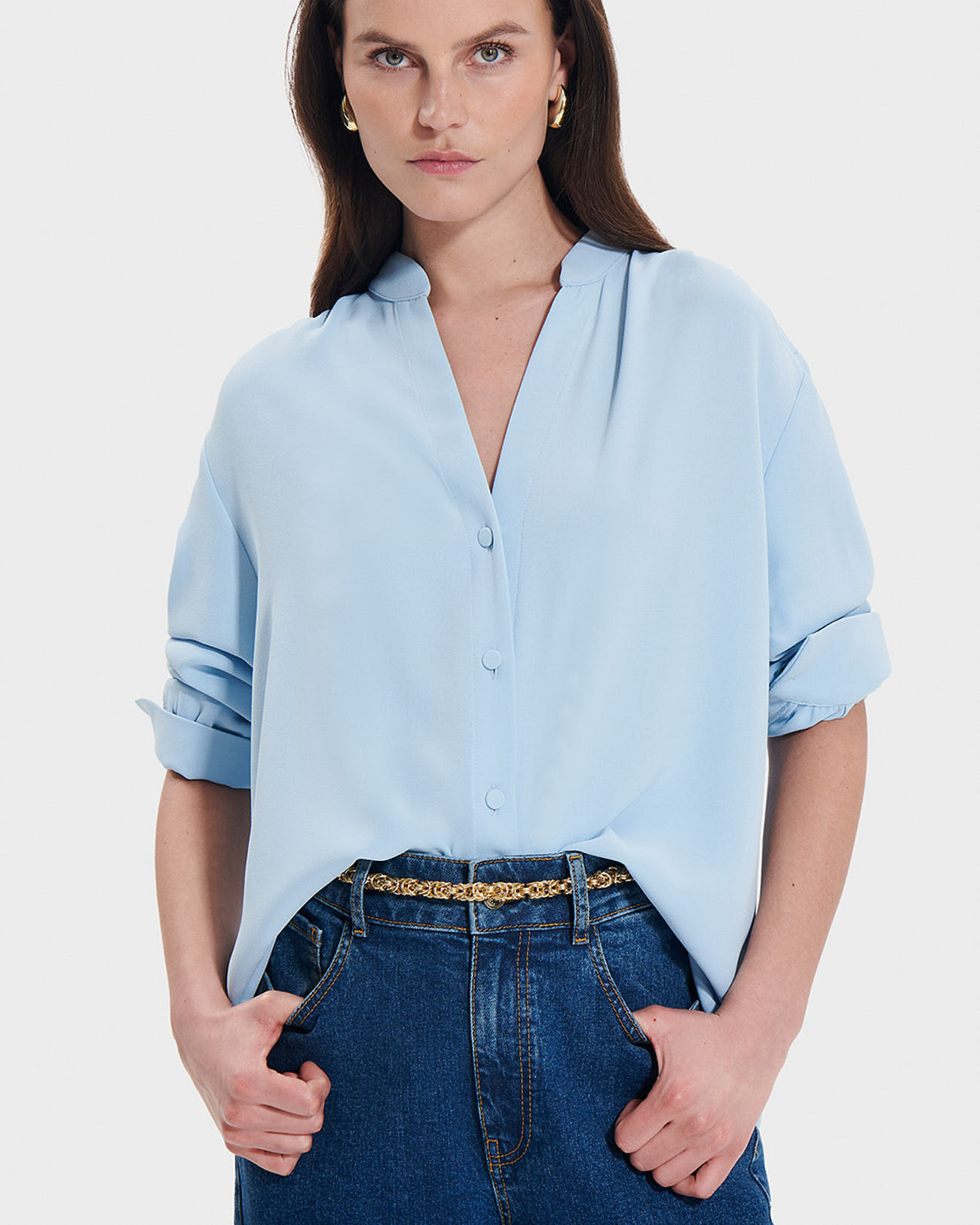 Blouse Tiberina Bleu Ciel en Polyester