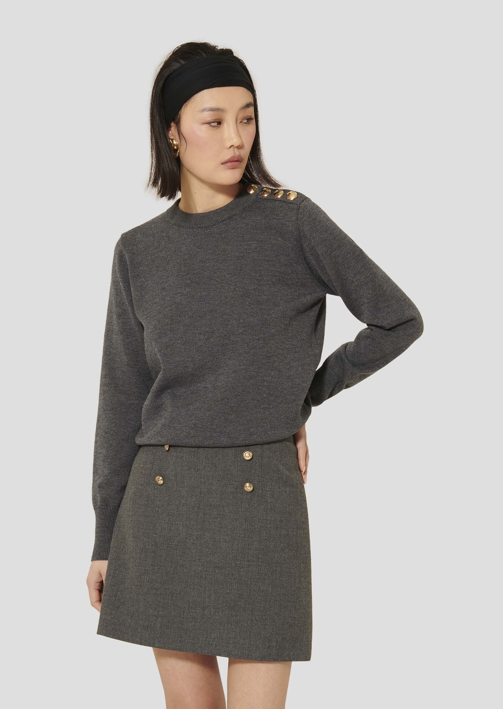 Pull Prunette Gris Chine en Polyester