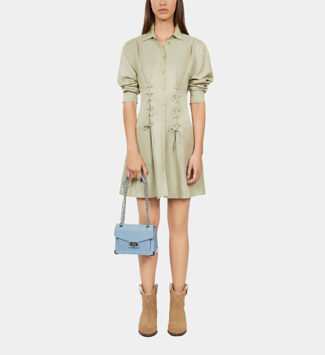 Robe Courte Vert Clair Avec Laçage kaki grey