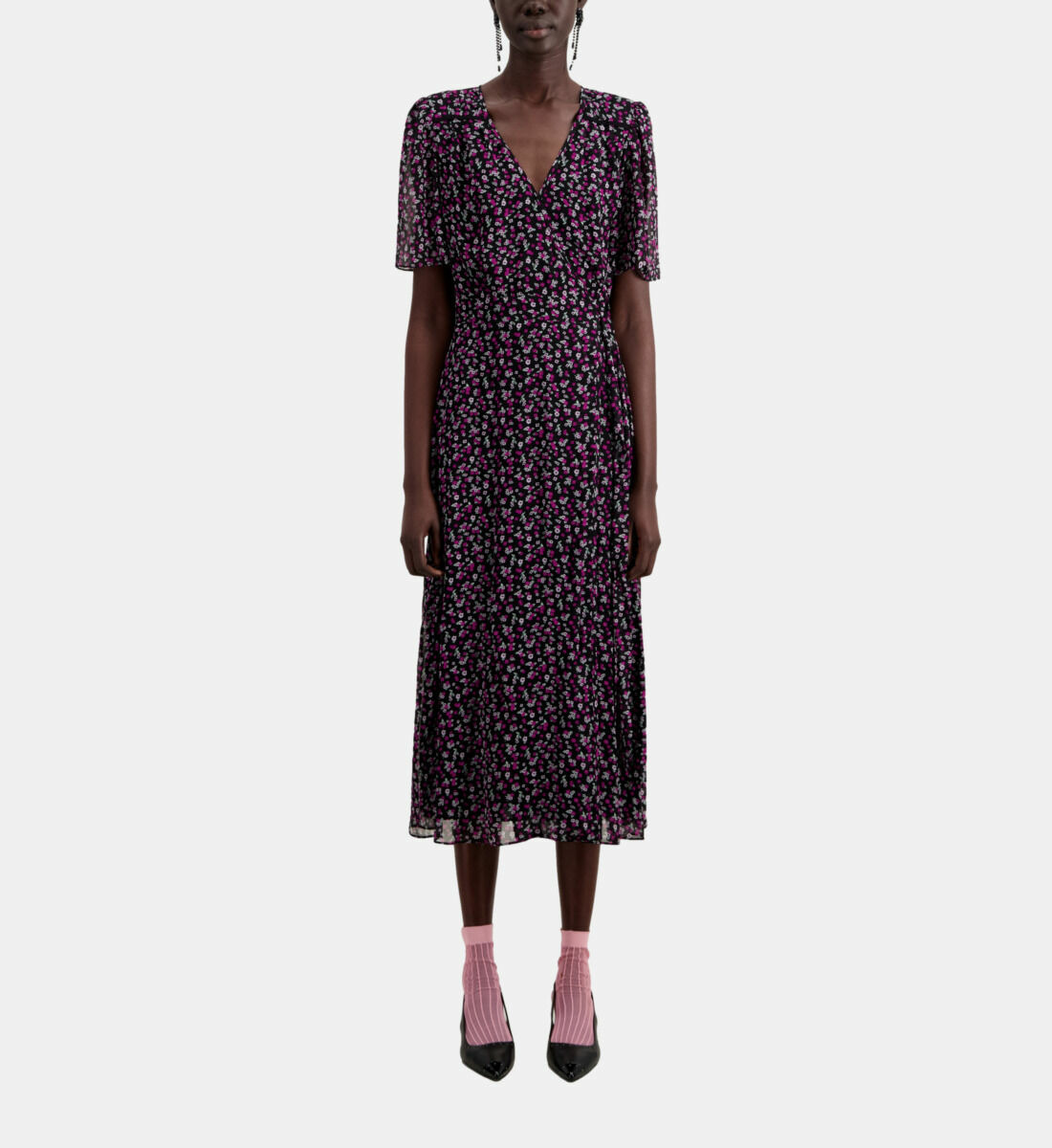 Robe Longue Manches Courtes black / pink