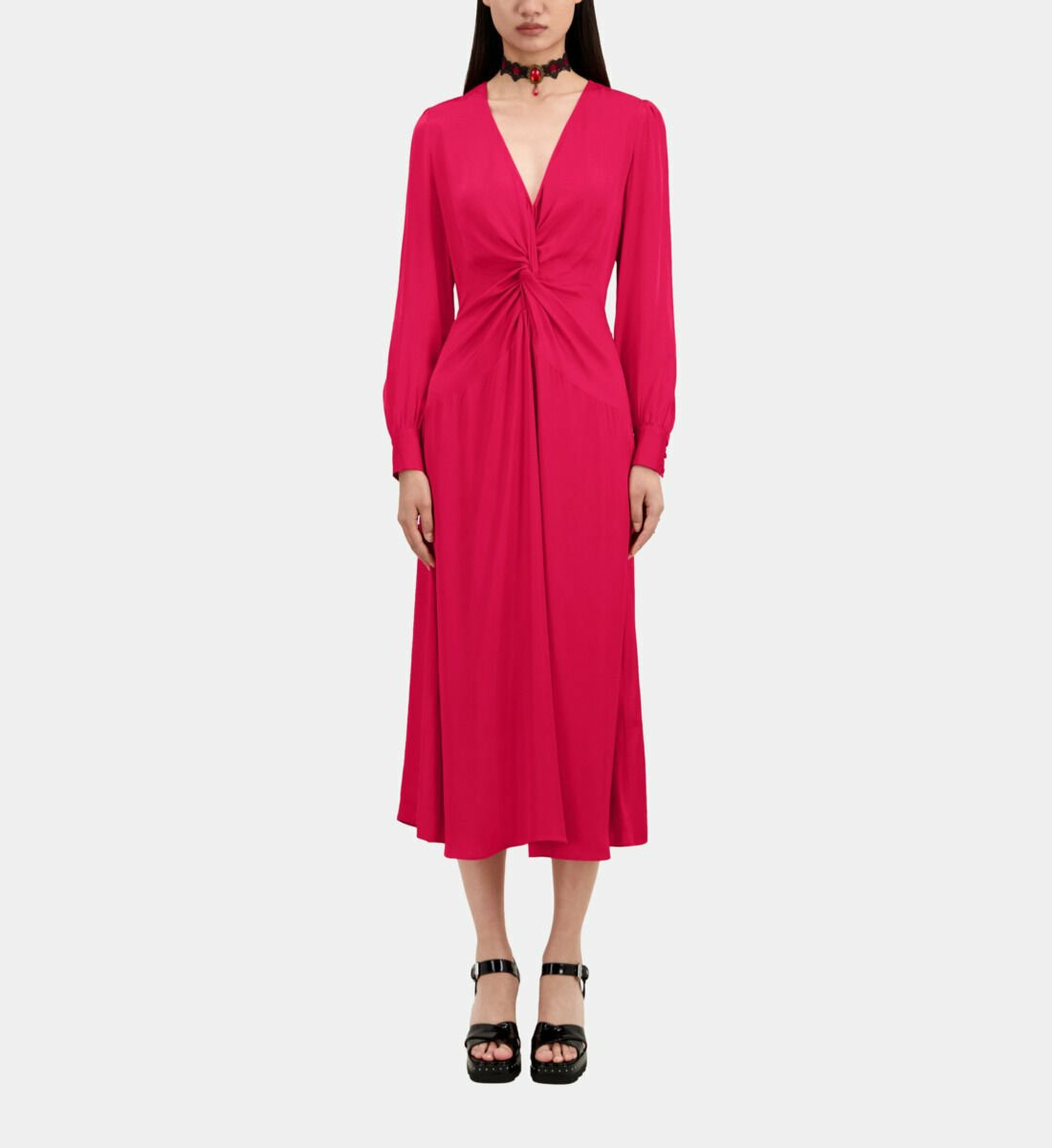 Robe Longue Nouee Manhce Longue cherry