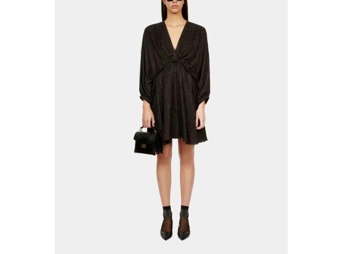 Robe Courte Noire Python Jacquard Avec Drapé black