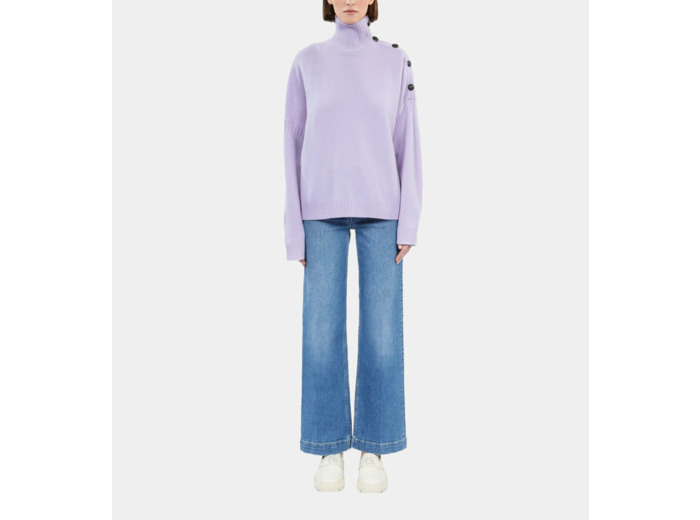 Pull Col Cheminee Et Patte Boutonnee light purple