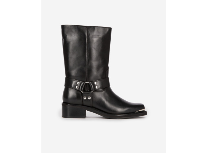 Bottes à sangles en cuir noir black