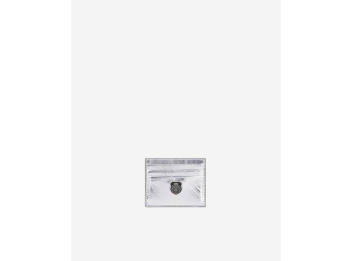 Porte-cartes en cuir avec ecusson mettalique silver