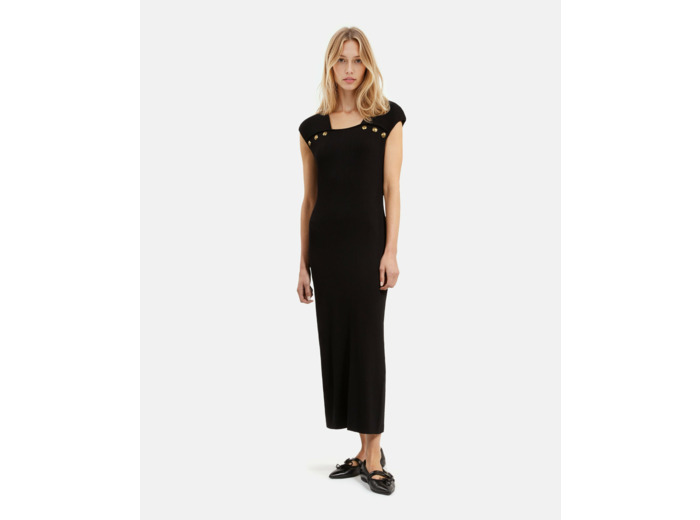 Robe longue details epaulettes black
