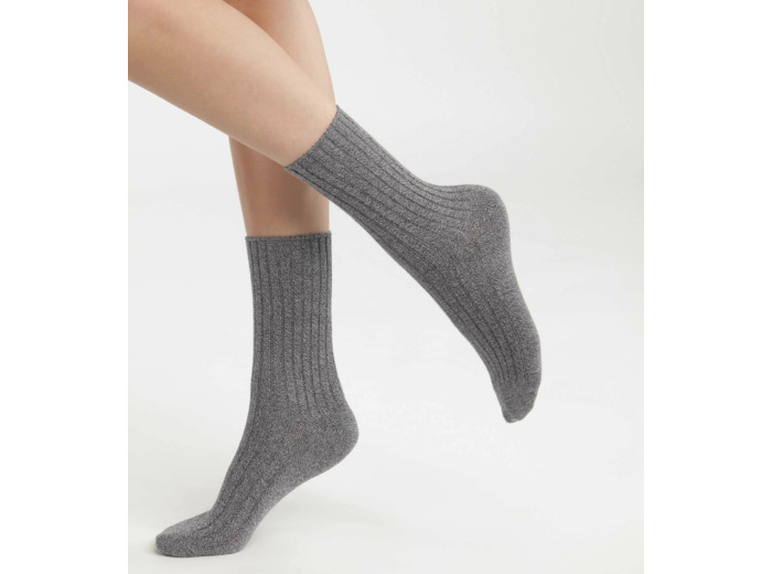 Chaussettes femme en maille côtelée unie Gris Chiné Dim Bambou