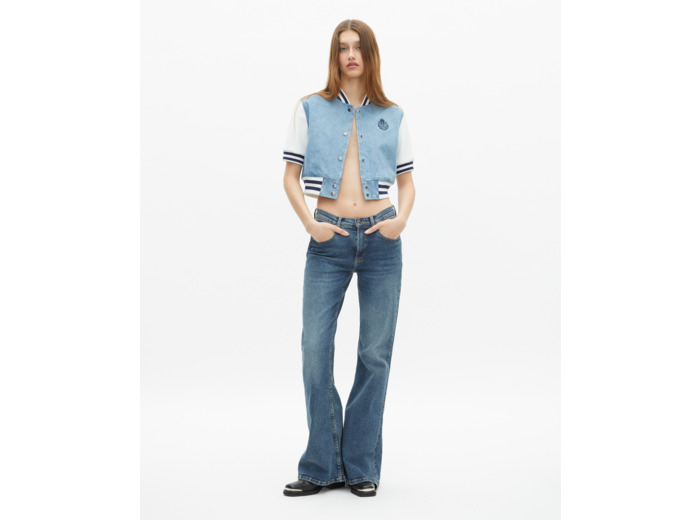 Blouson teddy manches courtes en denim bleu