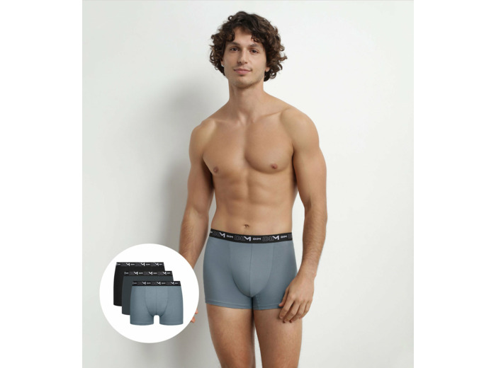 Lot de 3 boxers homme Noir Gris Dim Coton Stretch