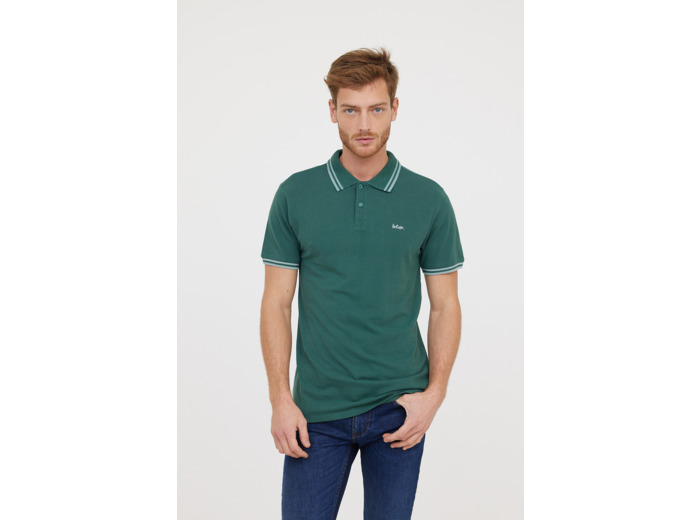 Polo manches courtes détail manches et col avec broderie poitrine contrastée