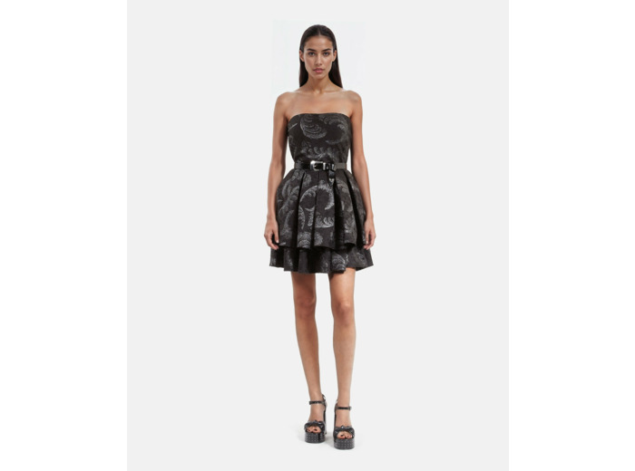 Robe courte bustier en jacquard noire black / silver