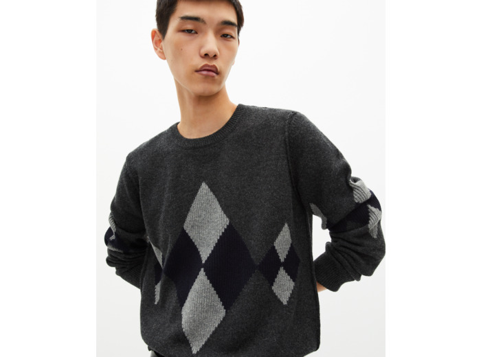 Pull en laine à motif losanges gris grey