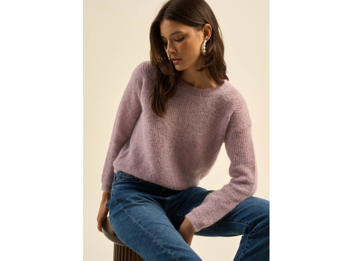 Pull col rond à détails tricotés