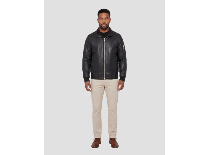 Blouson col montant, cuir d'agneau