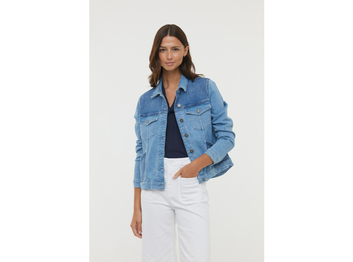 Veste en jean en bi-couleur, fermeture boutonnées