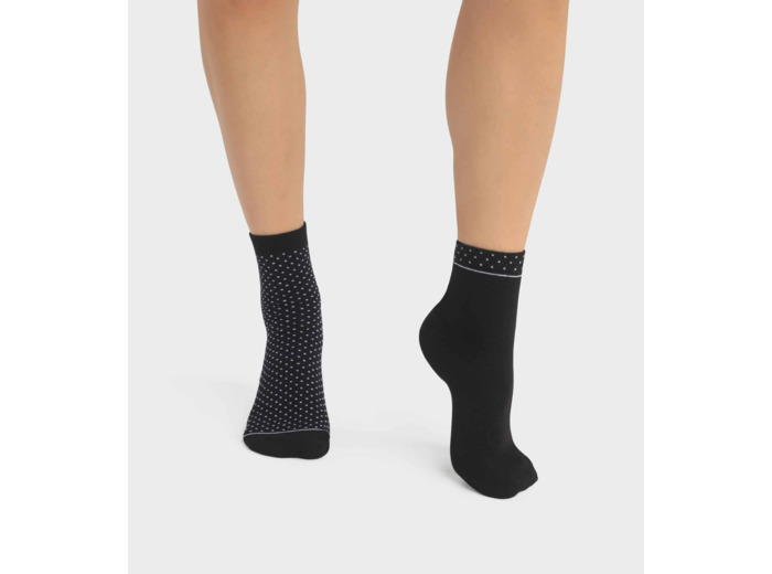 Lot de 2 paires de chaussettes femme en coton bio à pois Noir Dim Good