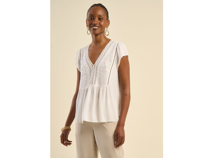 Blouse col brodé
