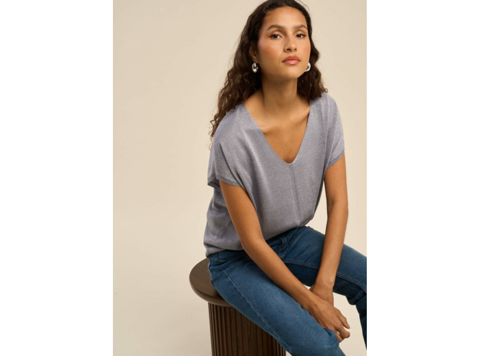 Pull oversize à col V et manches courtes