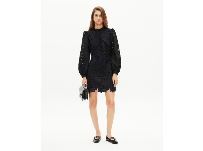 Robe courte en dentelle fleurie noire black