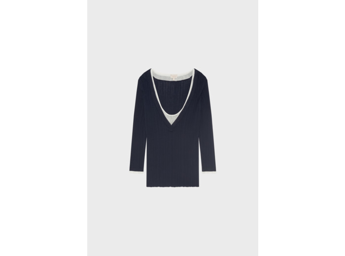 Pull V en maille bicolore - JANETTE