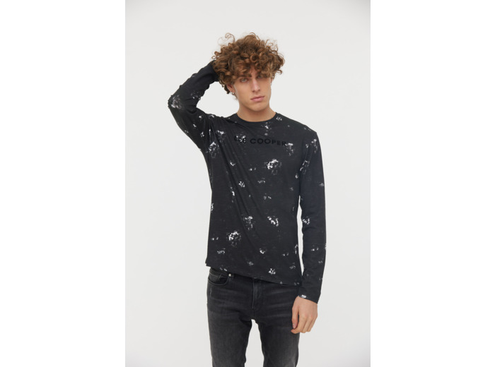 T-shirt manches longues en coton slub allover et flock print "Lee Cooper"