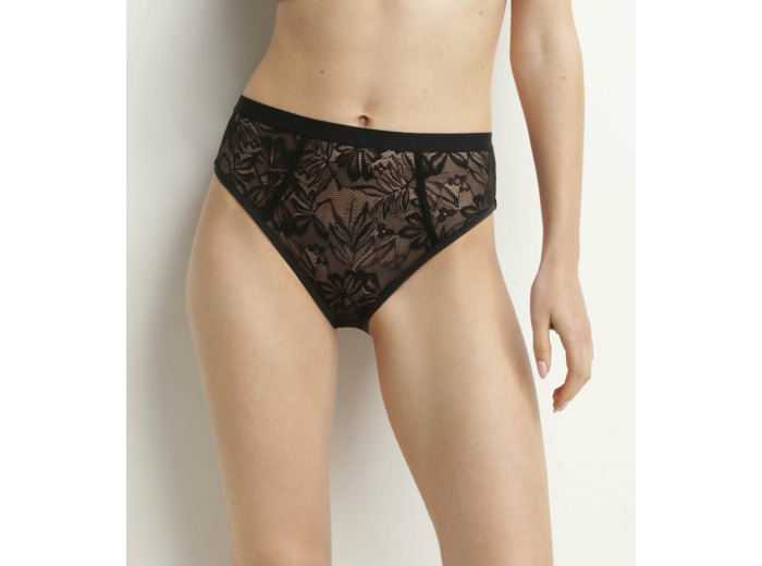Culotte taille haute en dentelle noire à feuillage Mod de Dim