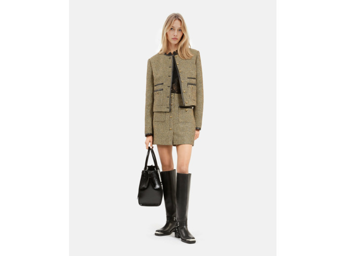 Veste courte en tweed black / gold