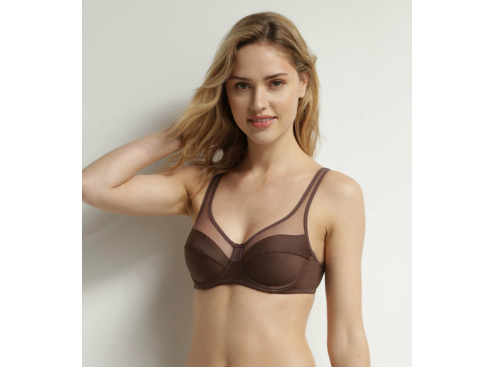Soutien-gorge emboitant en microfibre et tulle Marron Dim Generous