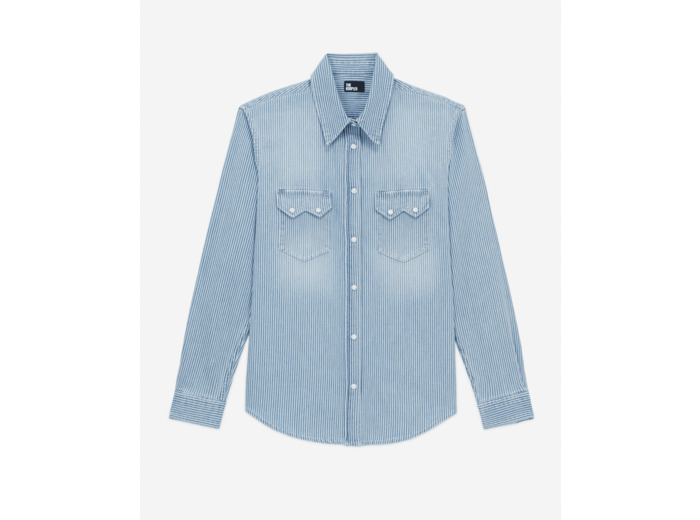 Chemise Ml En Denim Rayé Bleu Et Blanche, Détail De Poche Western blue denim