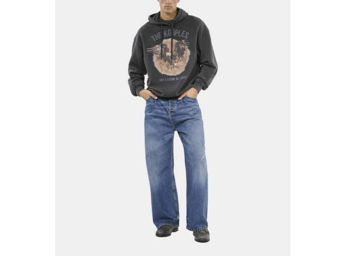 Sweatshirt À Capuche Et Sérigraphie Noir black washed