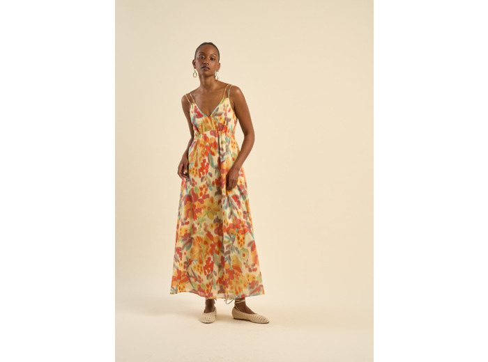 Robe longue à bretelles et motifs multicolores