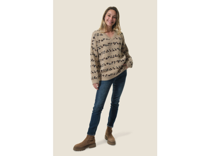 Pull femme à rayures imprimé léopard Camelise