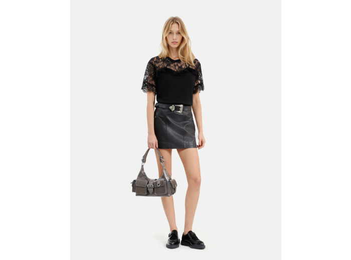 Tee-shirt manches courtes empiecement dentelle black