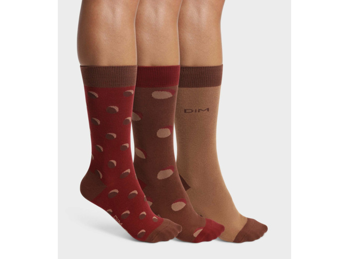 Lot de 3 paires de chaussettes homme à pois Rouge Acajou Coton Style