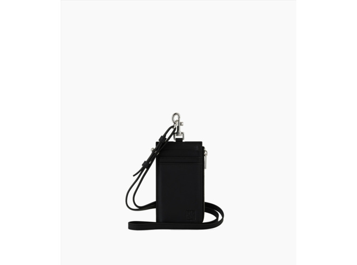 Porte cartes zippé à dragonne Maurice en toile enduite et cuir lisse