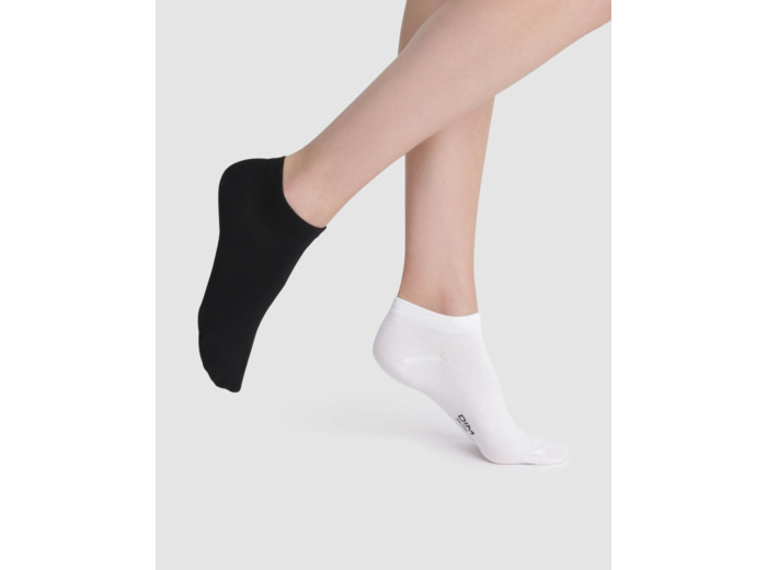 Lot de 2 socquettes courtes noires et blanches en coton Femme