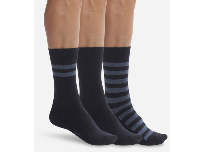 Lot de 3 paires de chaussettes homme Bleu à rayures Dim Coton Style