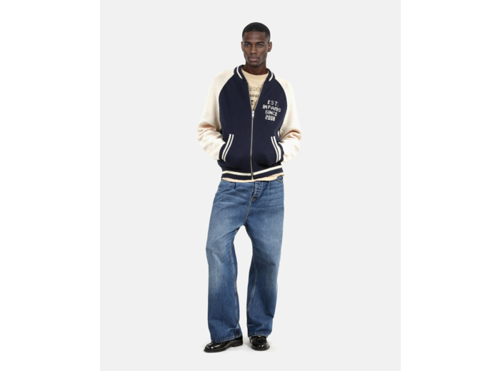 Cardigan zippe dark navy-ecru