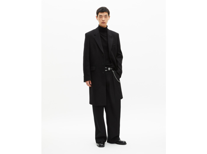 Manteau col revers cuir noir black