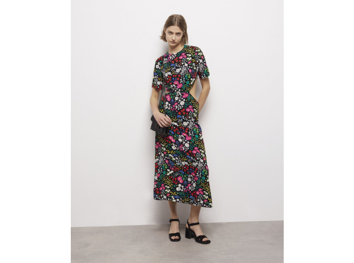 Robe Longue A Manches Courtes Dos Nu multicolor