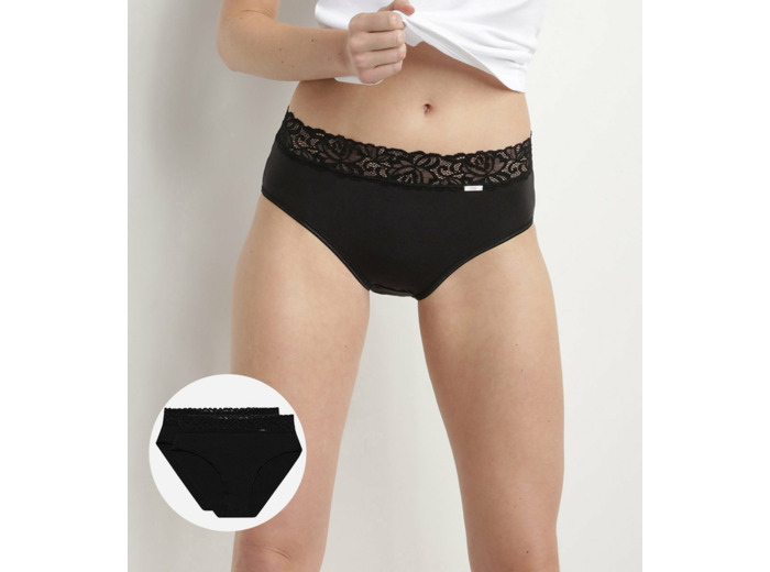 Lot de 2 slips noirs Coton Plus Féminine taille haute