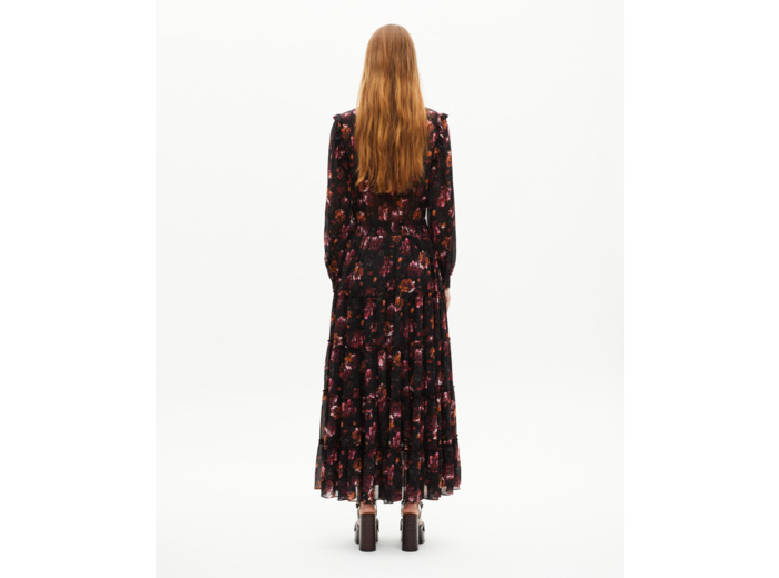 Robe longue imprimé roses bordeaux black